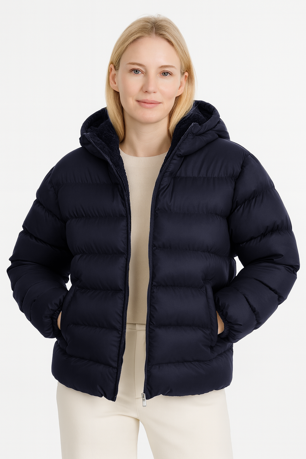 Kadın İçi Kürklü Kalın Su Geçirmez Kapişonlu Şişme Mont