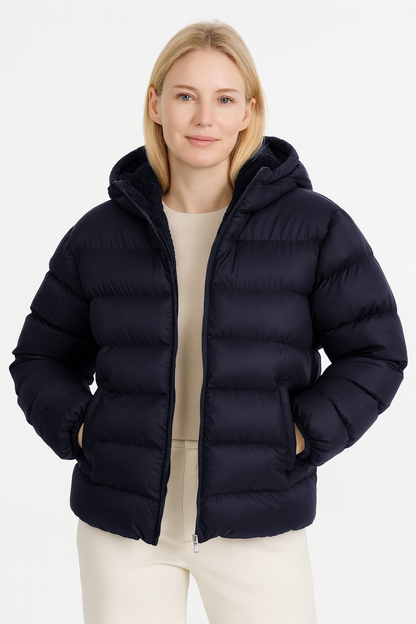 Kadın İçi Kürklü Kalın Su Geçirmez Kapişonlu Şişme Mont