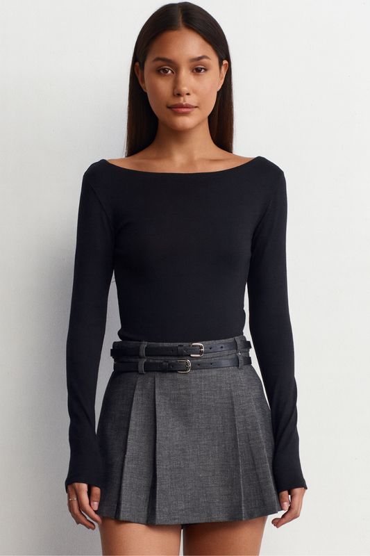 Kadın Kayık Yaka Uzun Kol Top %100 Pamuk