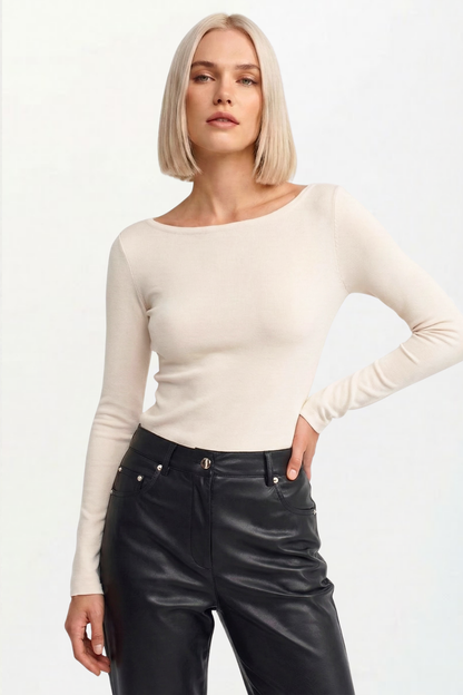 Women's Boat Neck Long Sleeve Top 100% Cotton