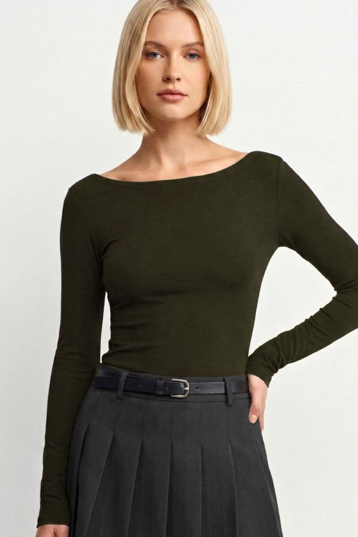 Women's Boat Neck Long Sleeve Top 100% Cotton