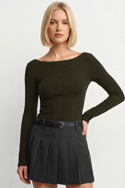 Women's Boat Neck Long Sleeve Top 100% Cotton