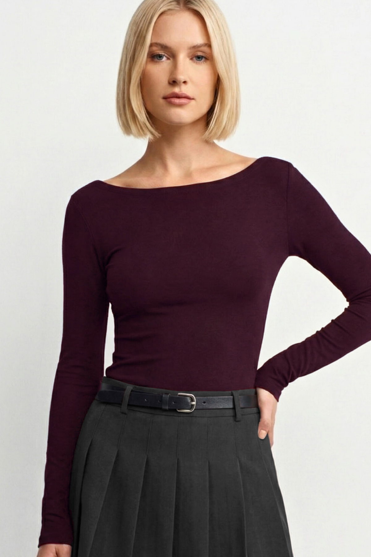 Women's Boat Neck Long Sleeve Top 100% Cotton