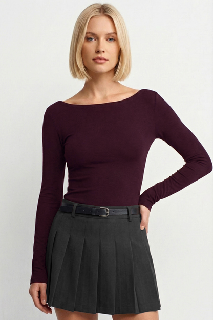 Women's Boat Neck Long Sleeve Top 100% Cotton