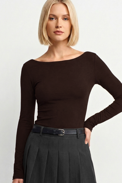 Women's Boat Neck Long Sleeve Top 100% Cotton