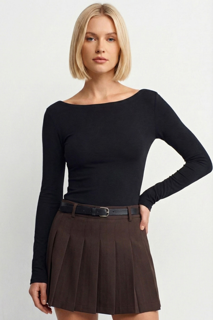 Women's Boat Neck Long Sleeve Top 100% Cotton