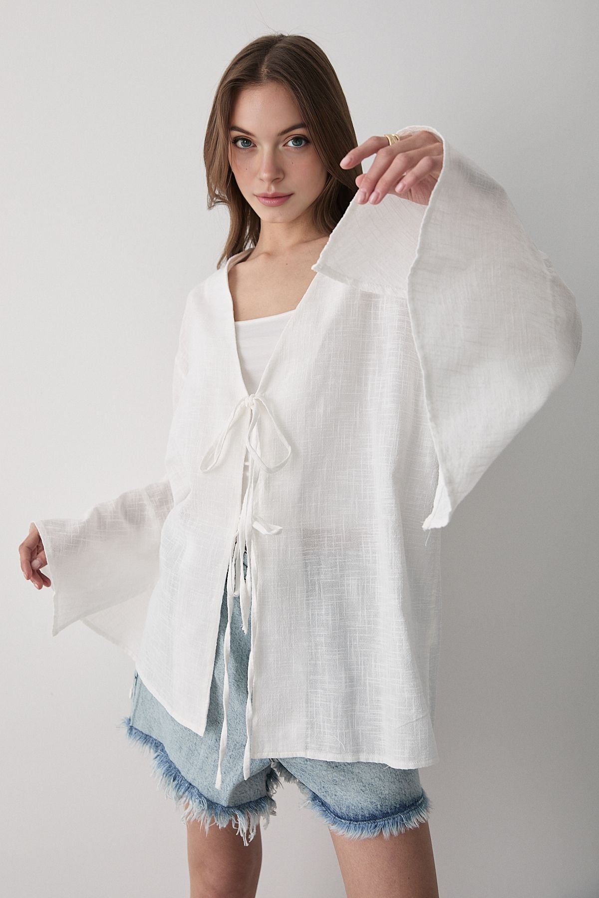 Çift Bağlamalı Keten Kimino