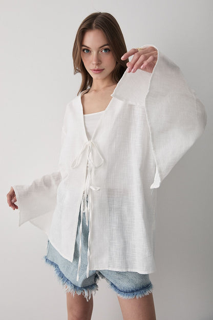 Çift Bağlamalı Keten Kimino