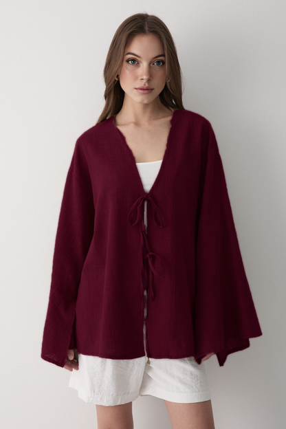 Çift Bağlamalı Keten Kimino