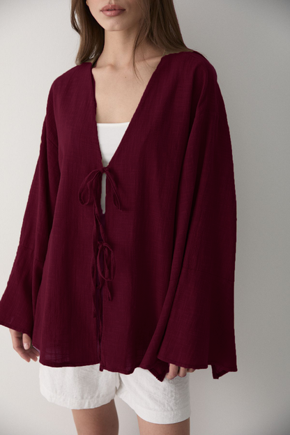 Çift Bağlamalı Keten Kimino