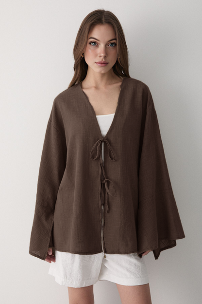 Çift Bağlamalı Keten Kimino