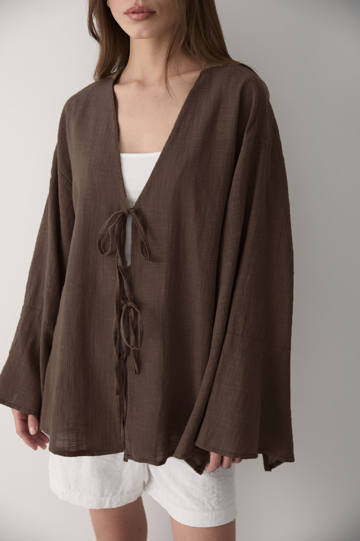 Çift Bağlamalı Keten Kimino