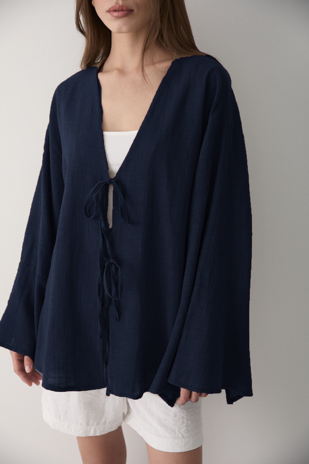 Çift Bağlamalı Keten Kimino