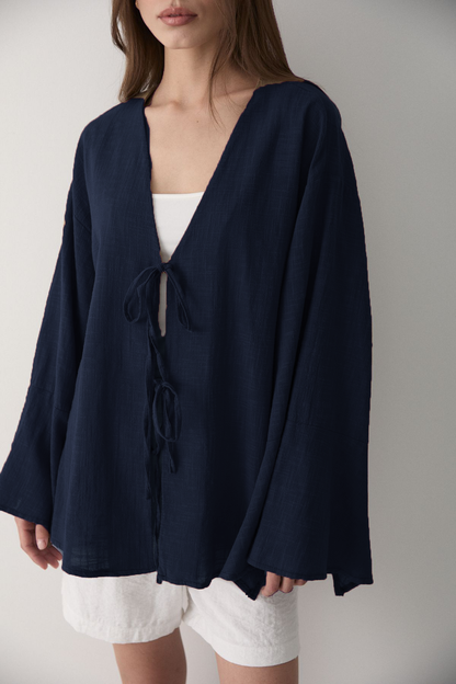 Çift Bağlamalı Keten Kimino