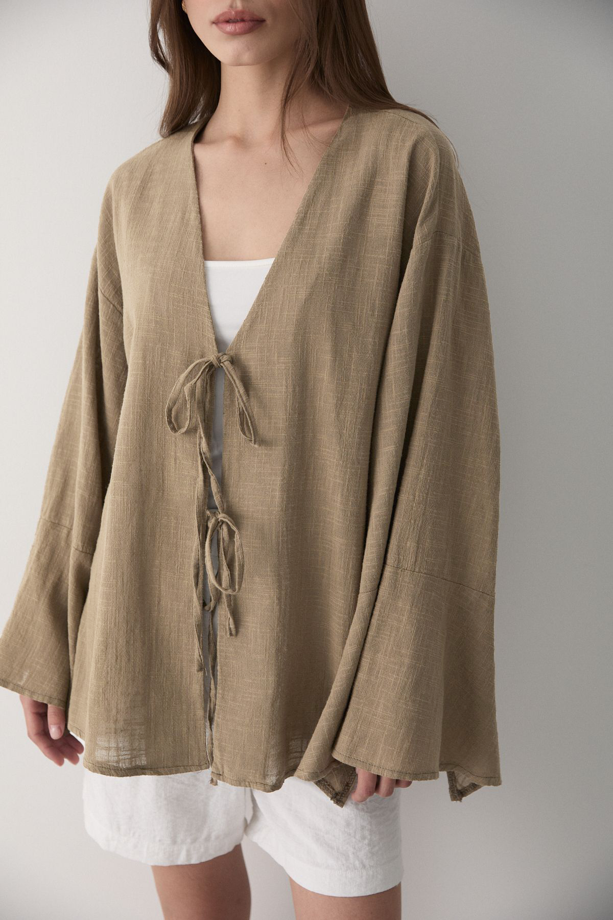 Çift Bağlamalı Keten Kimino