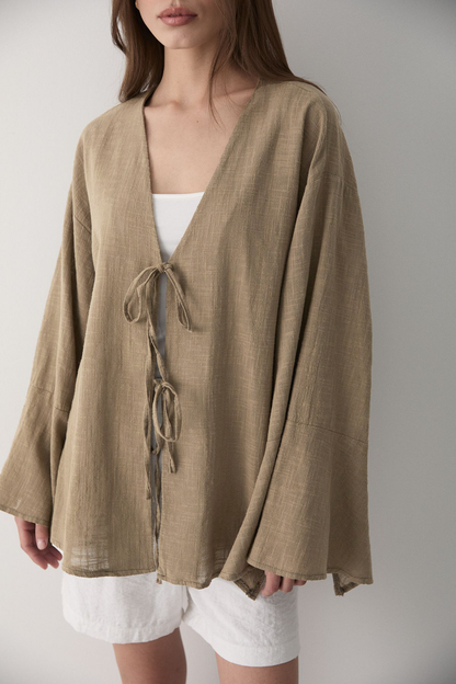 Çift Bağlamalı Keten Kimino