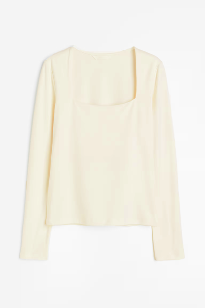Kare Yaka Basic Ultra Soft %95 Pamuk Uzun Kol Bluz