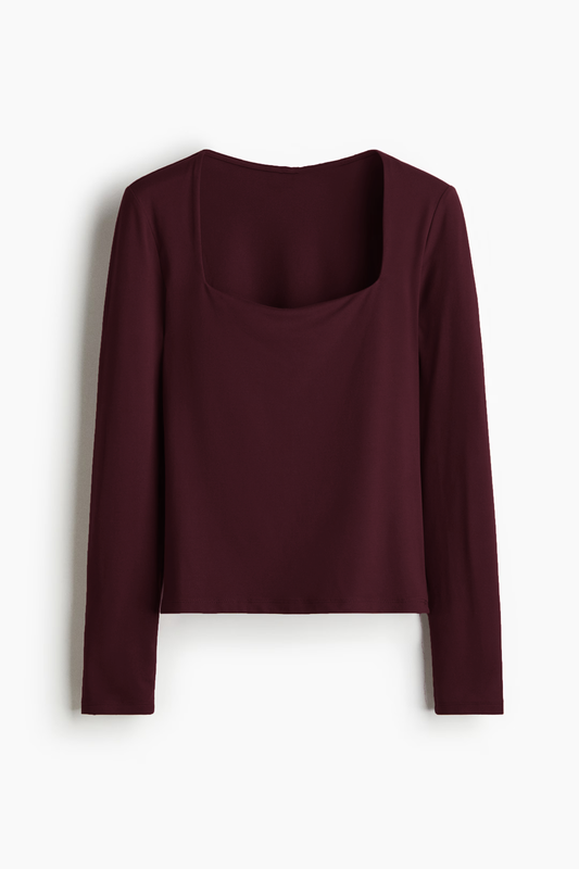 Kare Yaka Basic Ultra Soft %95 Pamuk Uzun Kol Bluz