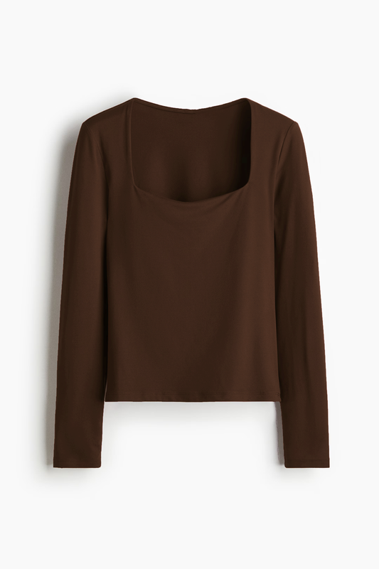 Kare Yaka Basic Ultra Soft %95 Pamuk Uzun Kol Bluz