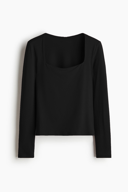 Kare Yaka Basic Ultra Soft %95 Pamuk Uzun Kol Bluz
