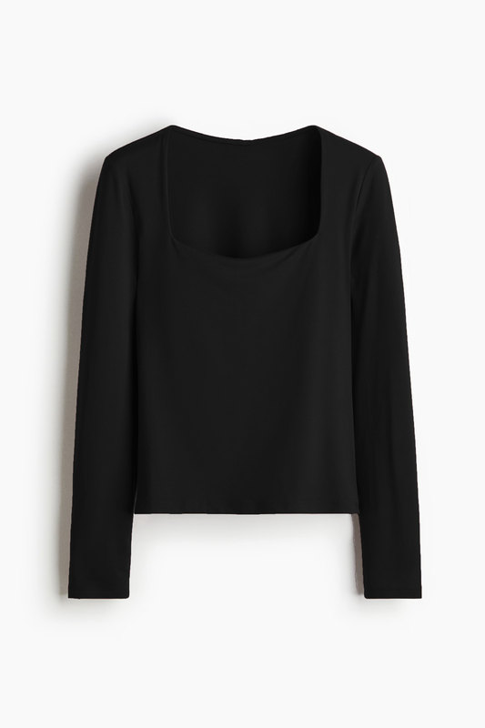 Kare Yaka Basic Ultra Soft %95 Pamuk Uzun Kol Bluz