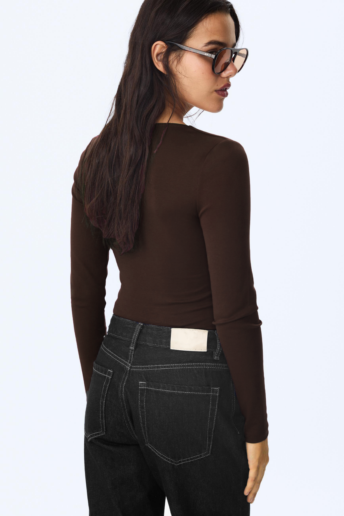 Kadın Antrasit Kare Yaka %95 Pamuk Uzun Kol Bluz