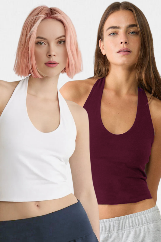 Kadın 2'li Halter Yaka Crop Top Body