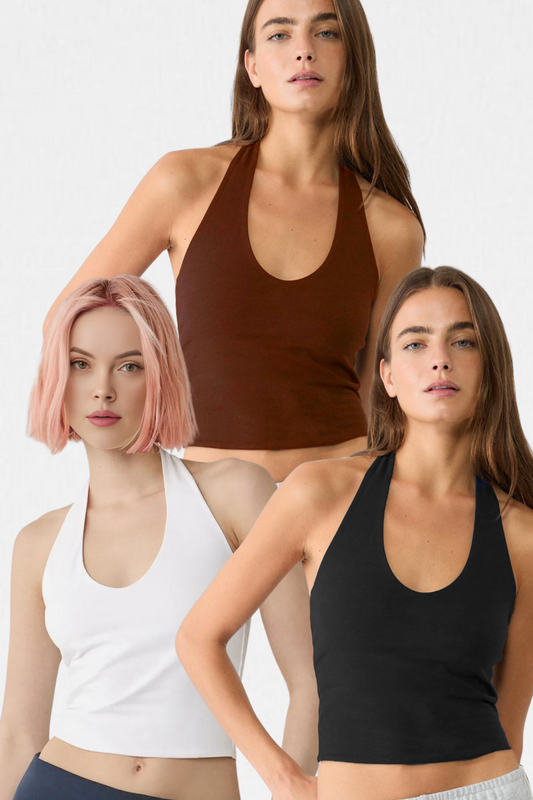 Kadın 3'lü Halter Yaka Crop Top Body