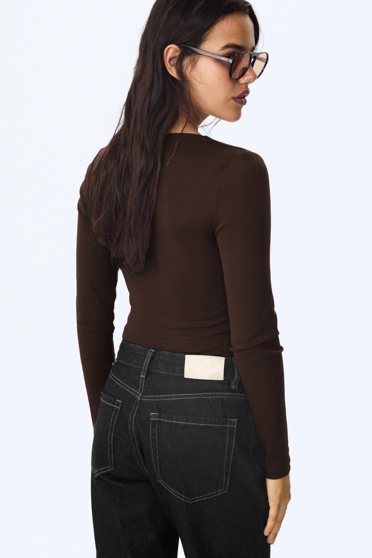 Kadın Antrasit Kare Yaka %95 Pamuk Uzun Kol Bluz