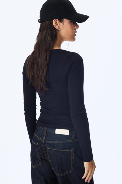 Kadın Antrasit Kare Yaka %95 Pamuk Uzun Kol Bluz