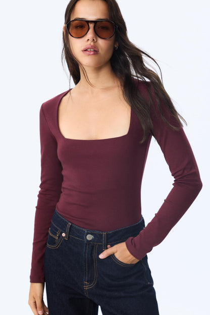 Kadın Antrasit Kare Yaka %95 Pamuk Uzun Kol Bluz