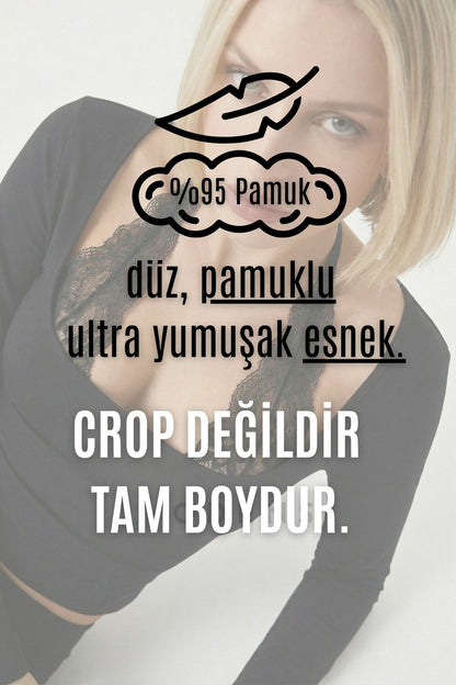 Bağlamalı Dantelli Gotik Y2K Uzun Kol %95 Pamuk Crop
