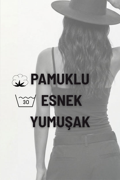 Kahverengi Askılı %100 Pamuk Bluz
